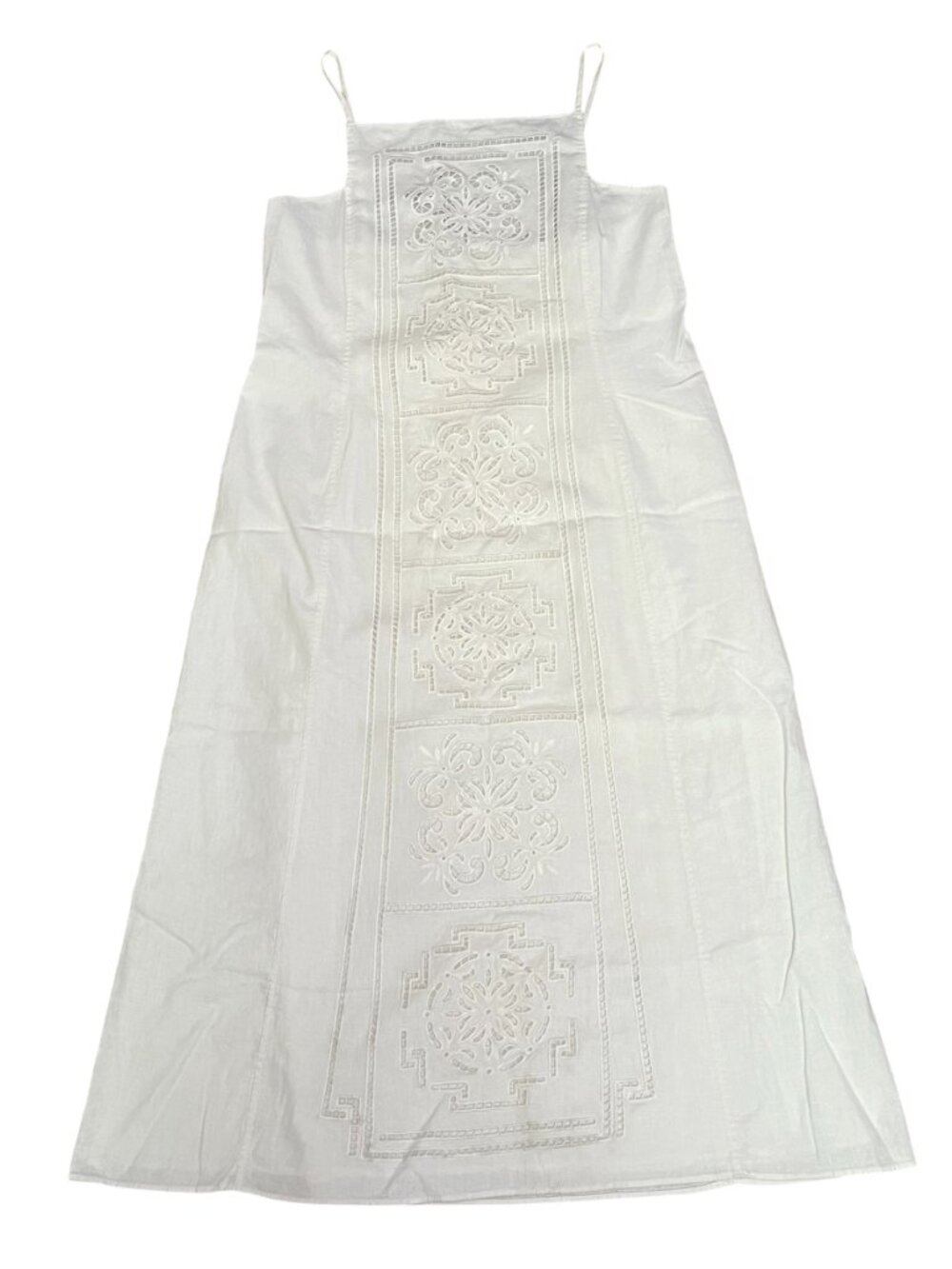Zara ZW Collection Linen Blend Embroidered Dress Ecru Midi Straight Medium NWT - Picture 2 of 9